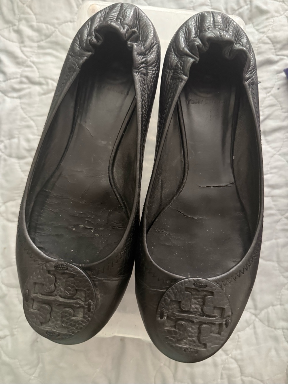 Tory Burch Black Leather Reva Ballet Flats